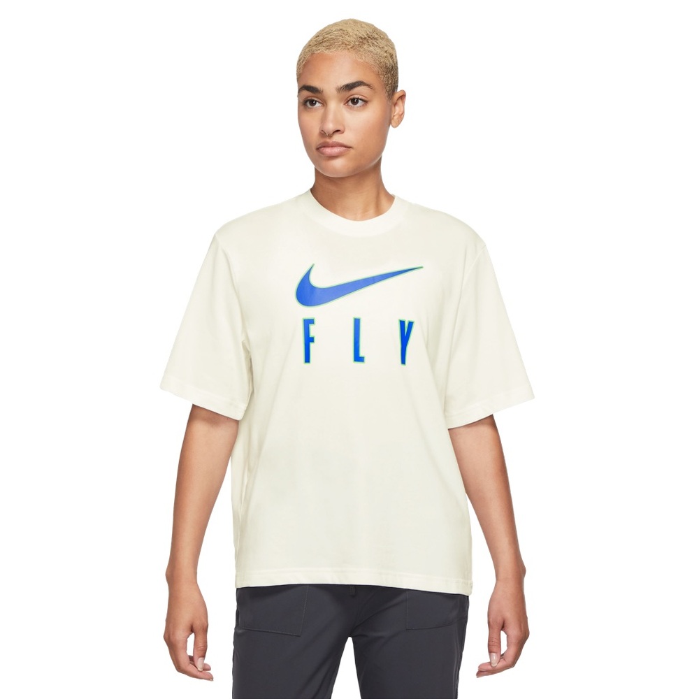 Nike Dri-Fit Swoosh Fly Women’s Graphic Tee Size Med Loose Fit White